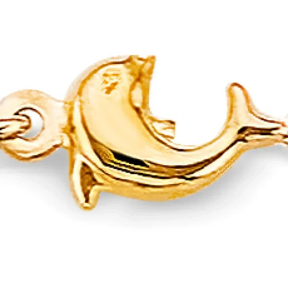 KIDS GIRLS 14K 3 COLOR GOLD DOLPHIN BALL Bracelet 5